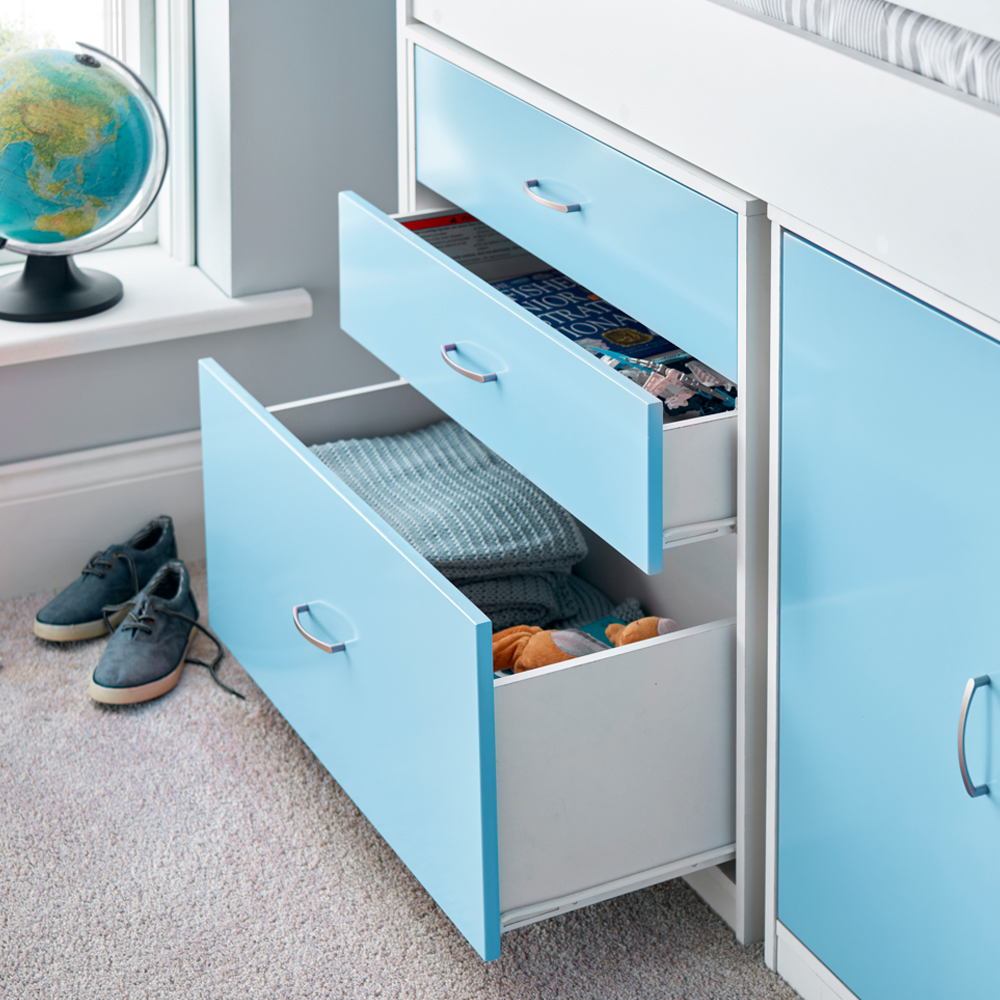 Lackey Wooden Mid Sleeper Bed With Storage In Blue And White