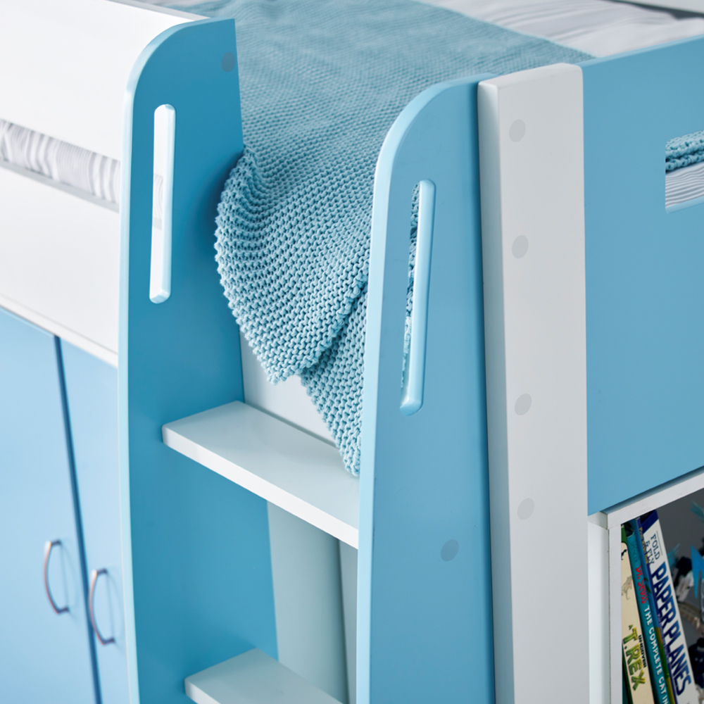 Lackey Wooden Mid Sleeper Bed With Storage In Blue And White