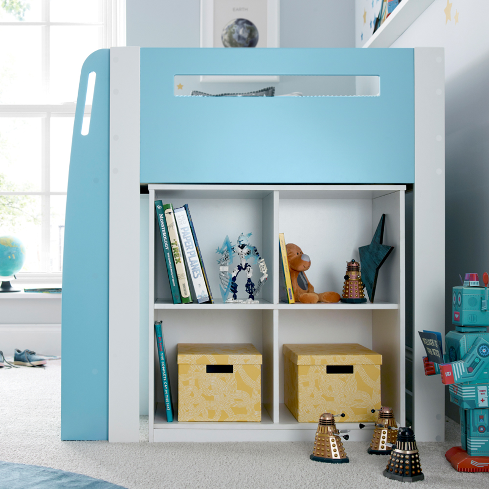 Lackey Wooden Mid Sleeper Bed With Storage In Blue And White