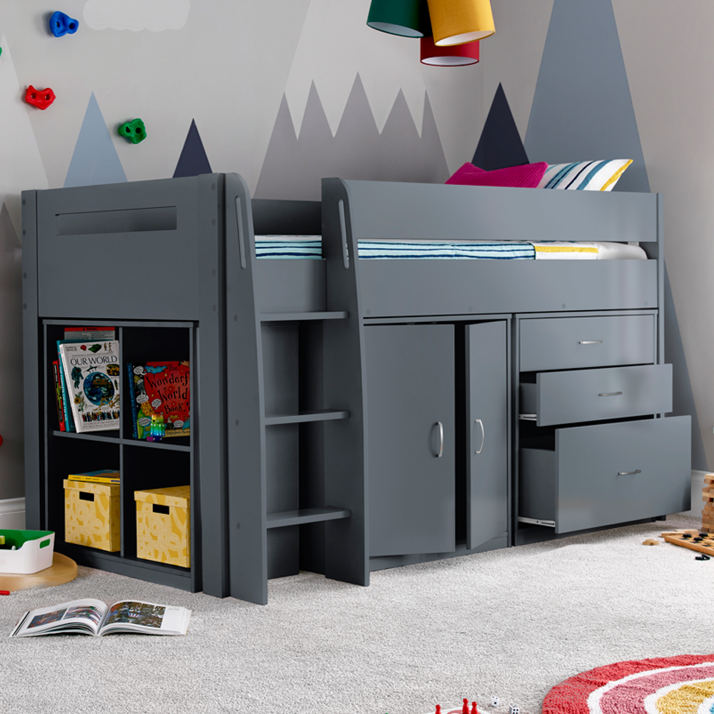 Lackey Wooden Mid Sleeper Bed With Storage In Grey