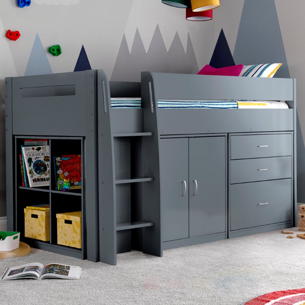 Lackey Wooden Mid Sleeper Bed With Storage In Grey