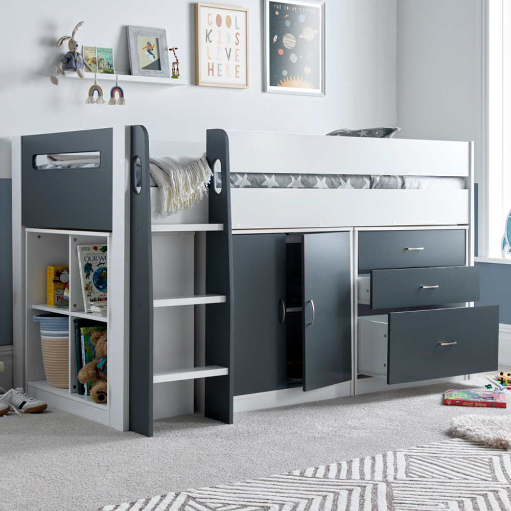 Lackey Wooden Mid Sleeper Bed With Storage In Grey And White