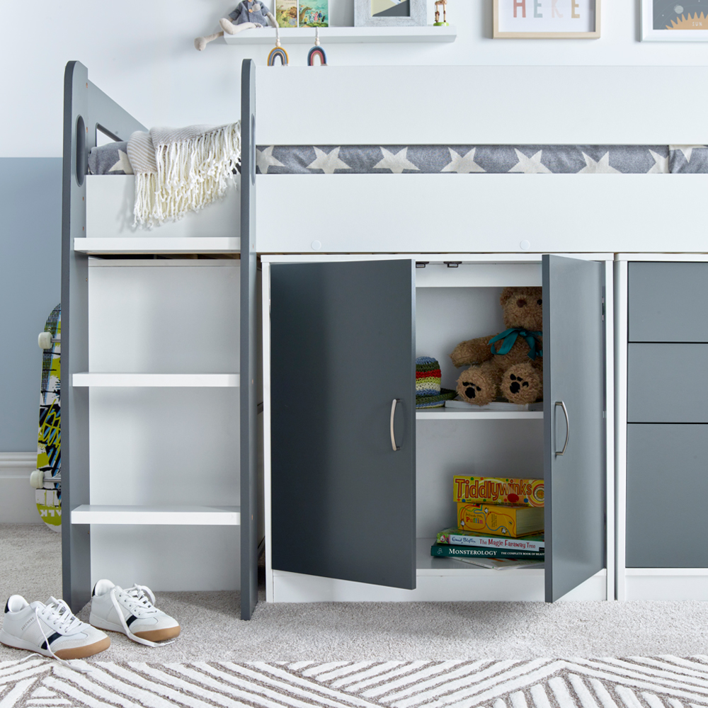 Lackey Wooden Mid Sleeper Bed With Storage In Grey And White