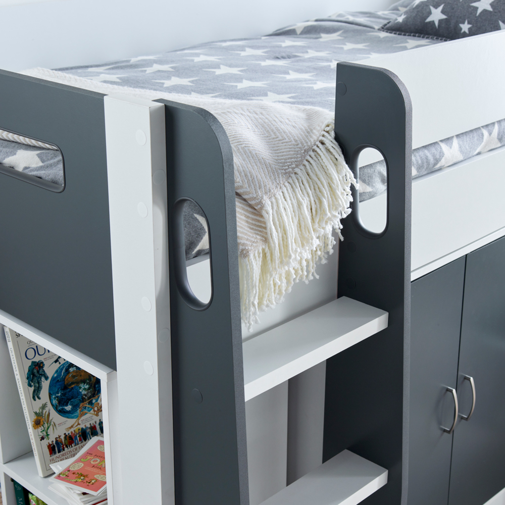 Lackey Wooden Mid Sleeper Bed With Storage In Grey And White