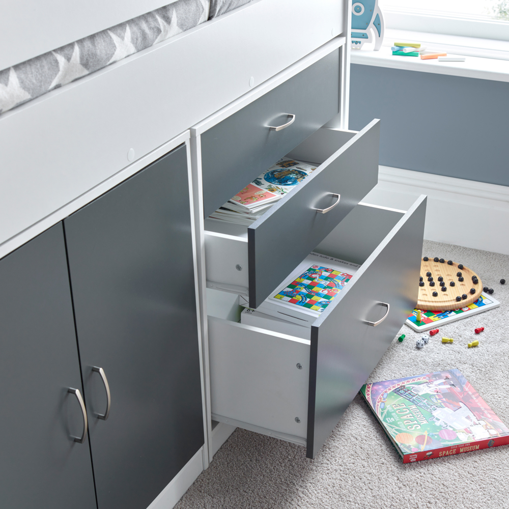 Lackey Wooden Mid Sleeper Bed With Storage In Grey And White