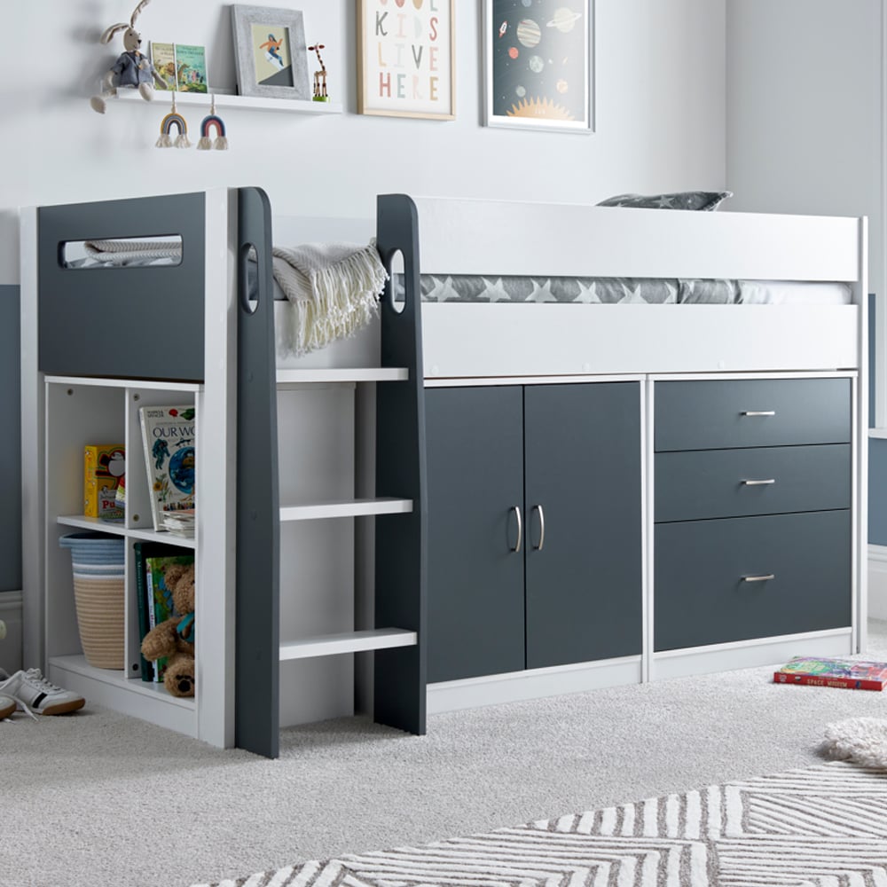 Lackey Wooden Mid Sleeper Bed With Storage In Grey And White