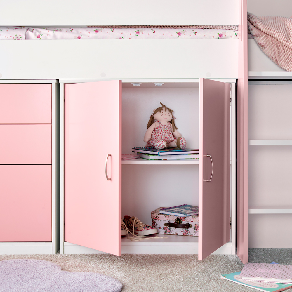 Lackey Wooden Mid Sleeper Bed With Storage In Pink And White