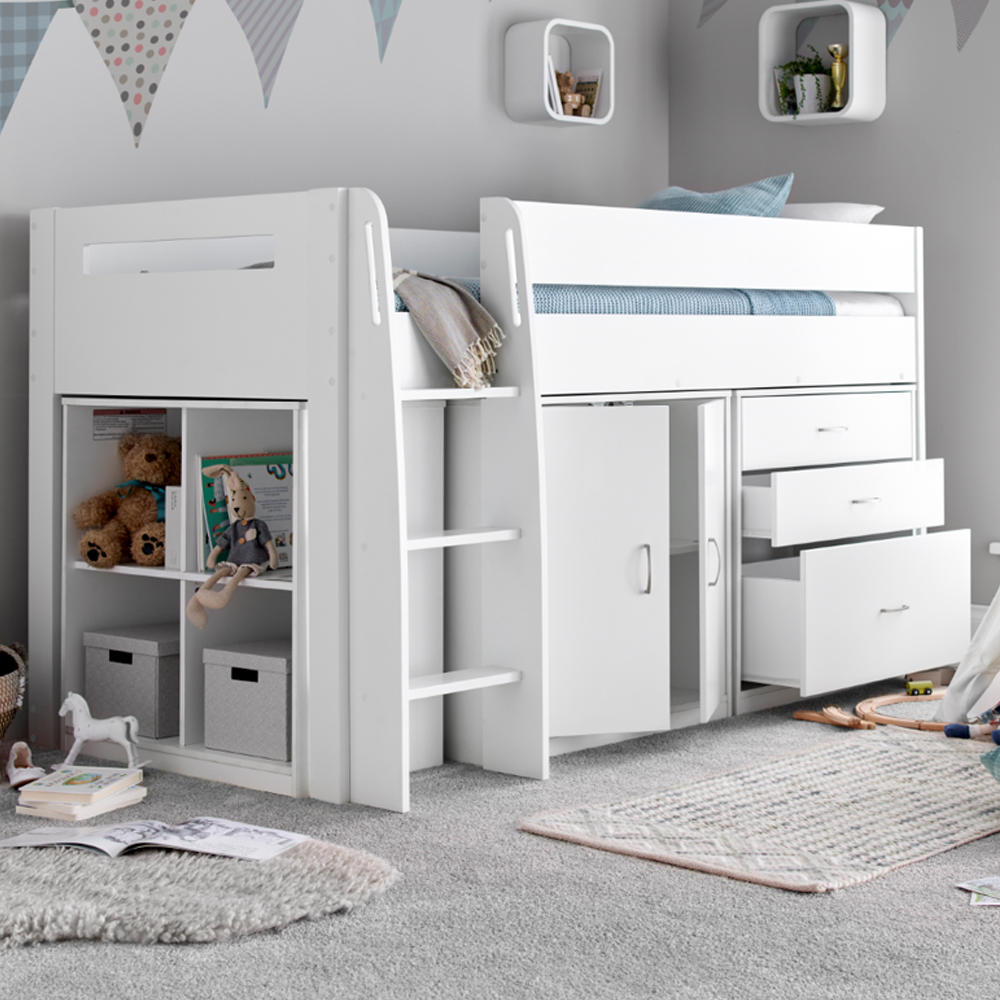 Lackey Wooden Mid Sleeper Bed With Storage In White
