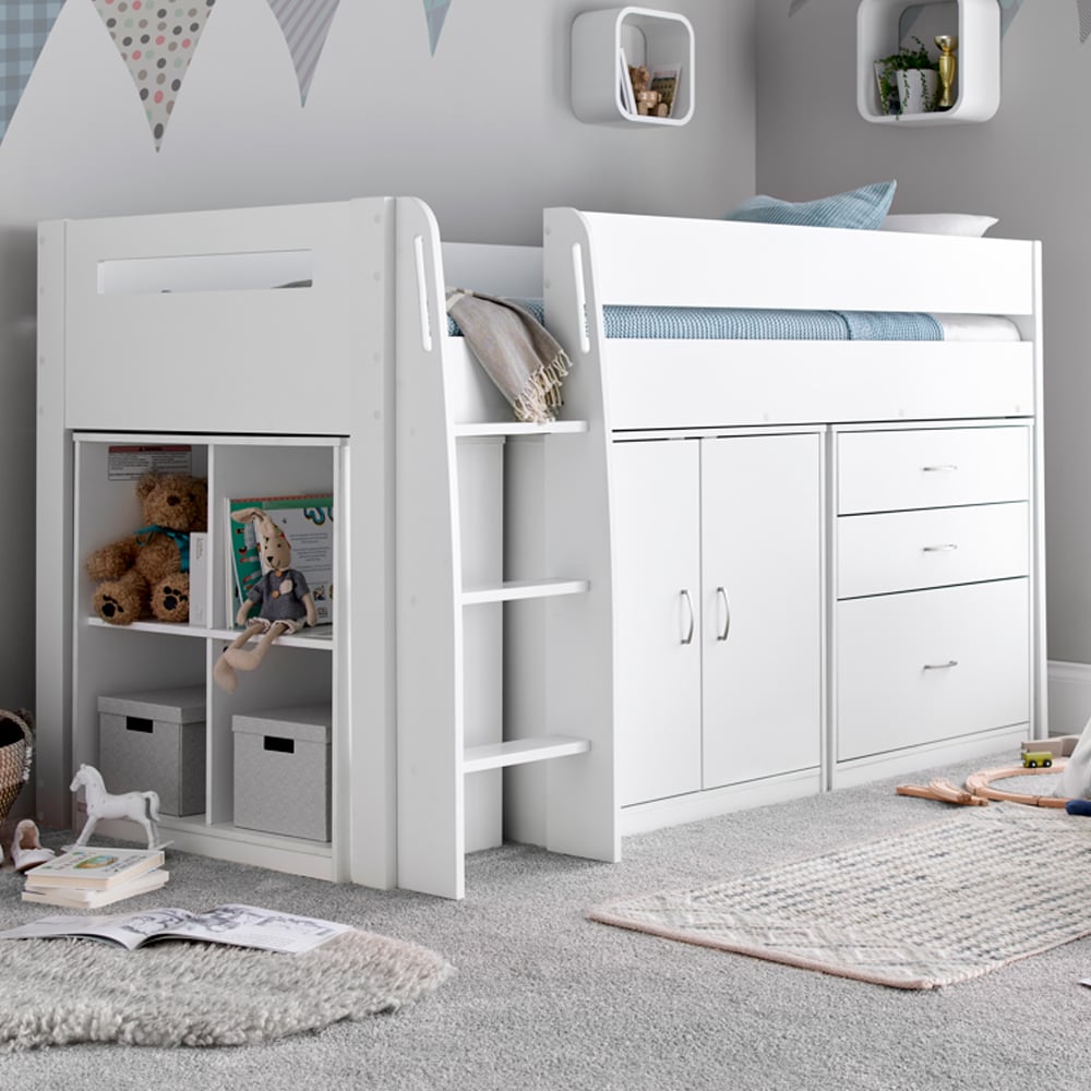 Lackey Wooden Mid Sleeper Bed With Storage In White