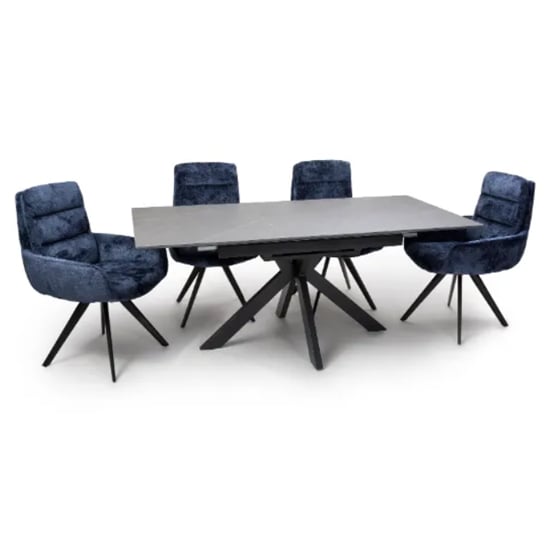 lacole extending grey dining table with 6 oakley navy chairs at Furniture In Fashion