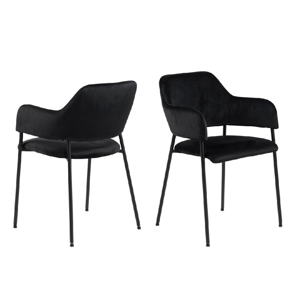 Read more about Laconia black velvet dining chairs with metal frame in pair