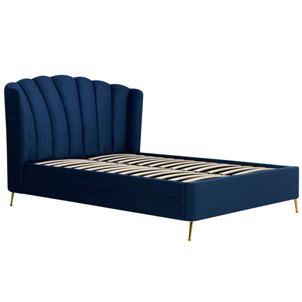 Laconia Fabric Ottoman Storage Double Bed In Midnight Blue