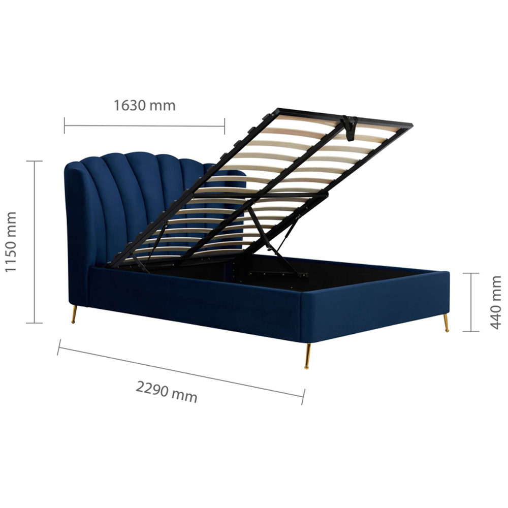Laconia Fabric Ottoman Storage Double Bed In Midnight Blue