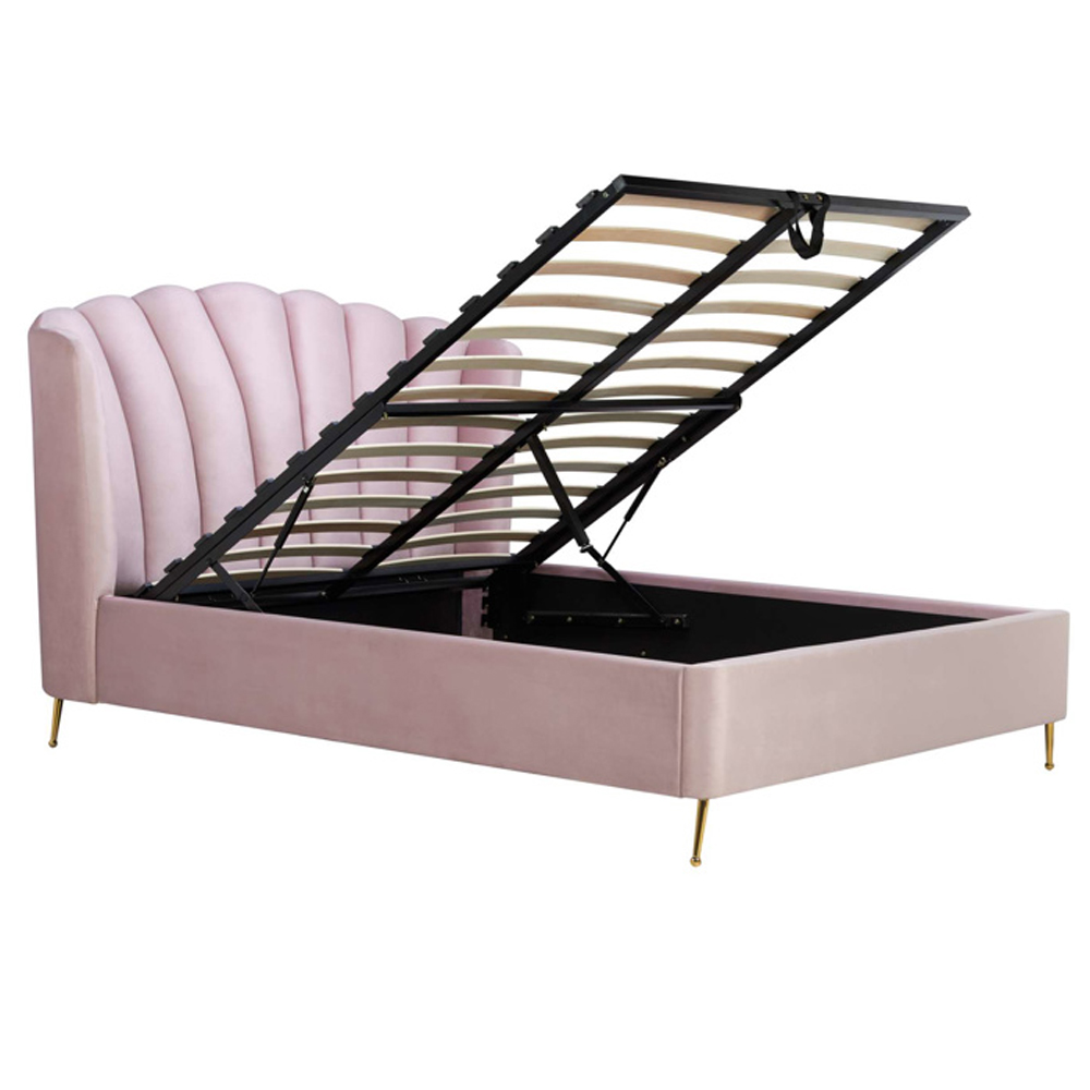 Laconia Fabric Ottoman Storage Double Bed In Pink