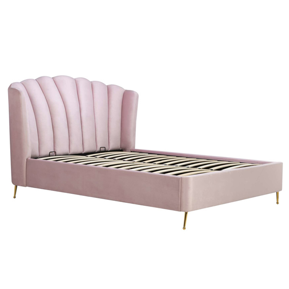 Laconia Fabric Ottoman Storage Double Bed In Pink