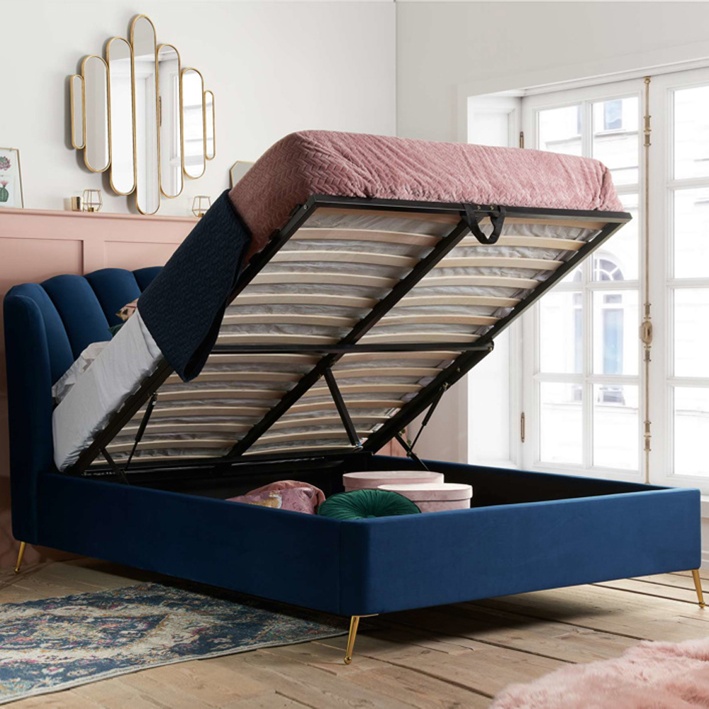 Laconia Fabric Ottoman Storage King Size Bed In Midnight Blue