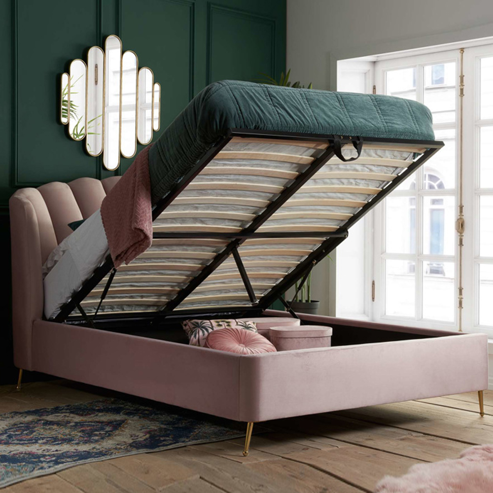 Laconia Fabric Ottoman Storage King Size Bed In Pink