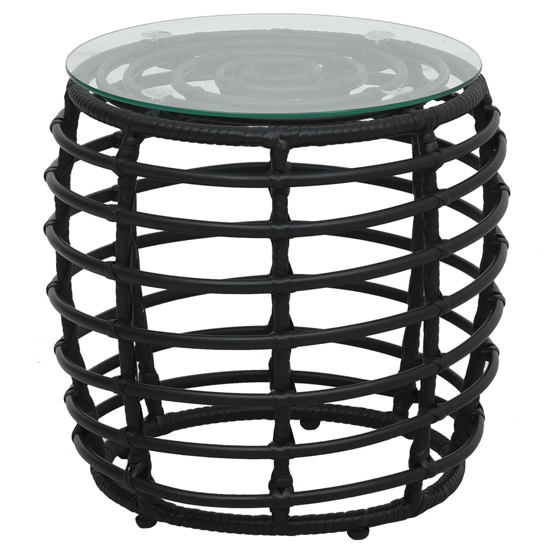 Laconia Glass And Poly Rattan 3 Piece Bistro Set In Black