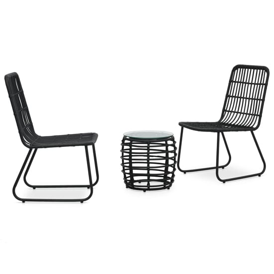 Laconia Glass And Poly Rattan 3 Piece Bistro Set In Black