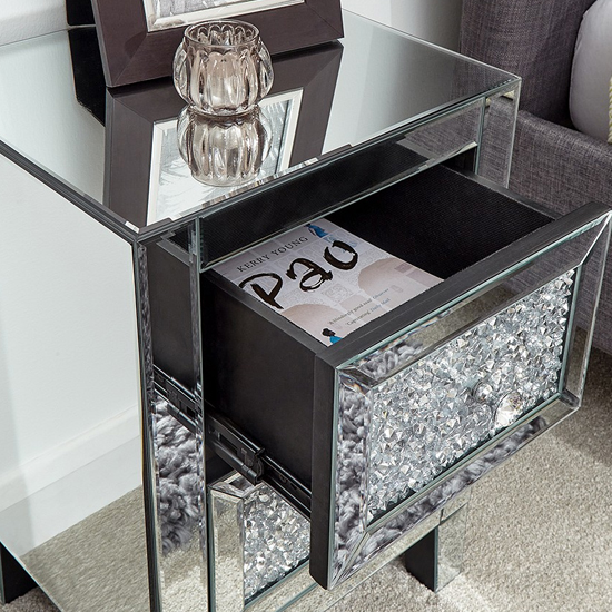 Lostock Mirrored Jewelled Bedside Cabinet With 2 Drawers_3
