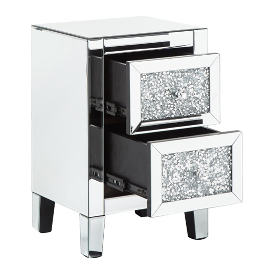 Lostock Mirrored Jewelled Bedside Cabinet With 2 Drawers_7