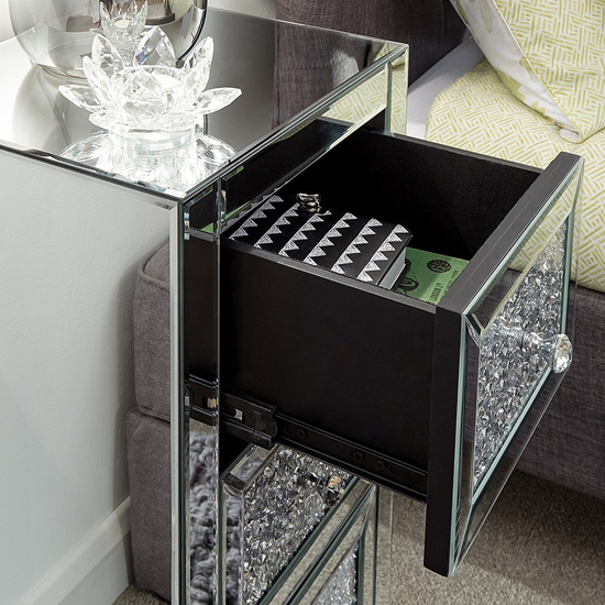 Lostock Mirrored Jewelled Bedside Cabinet With 3 Drawers_3
