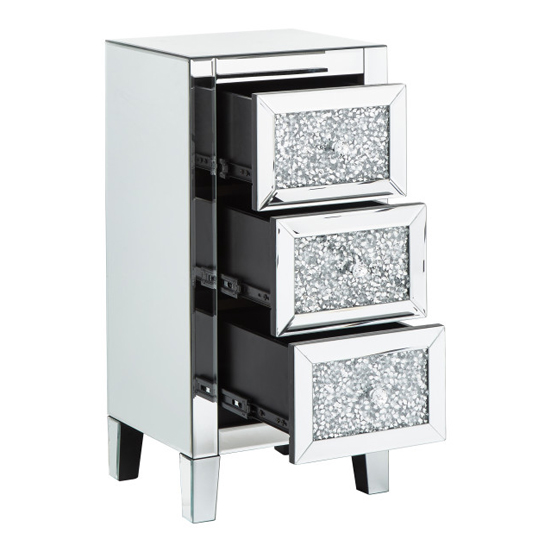 Lostock Mirrored Jewelled Bedside Cabinet With 3 Drawers_7