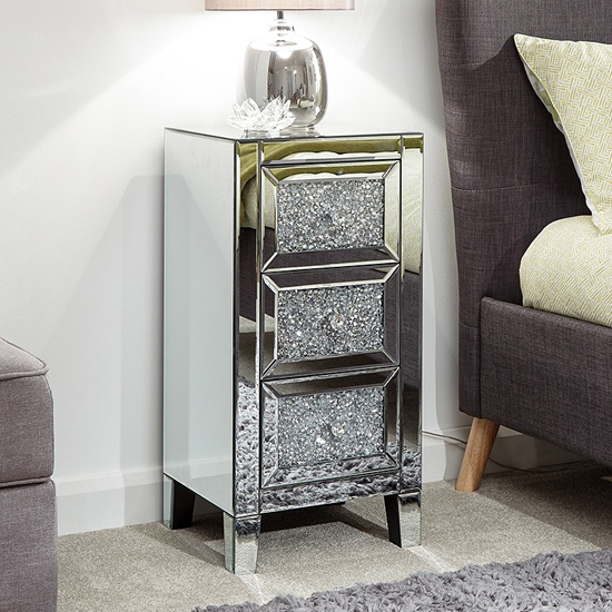 Lostock Mirrored Jewelled Bedside Cabinet With 3 Drawers_1