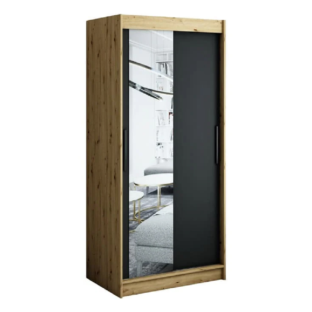 Laconia Mirrored Wardrobe With 2 Sliding Doors In Black And Oak