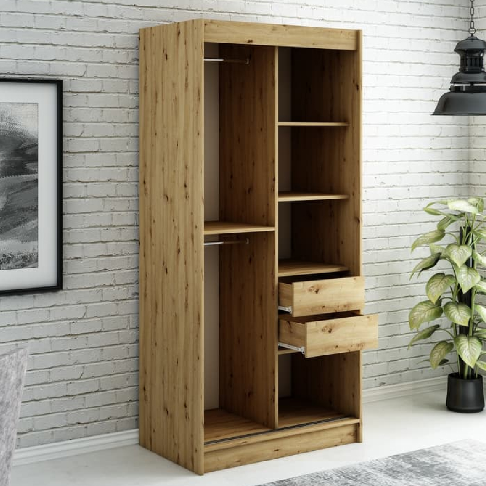 Laconia Mirrored Wardrobe With 2 Sliding Doors In Black And Oak