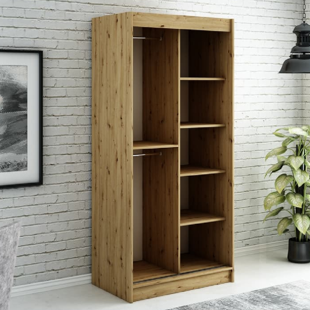 Laconia Mirrored Wardrobe With 2 Sliding Doors In Black And Oak