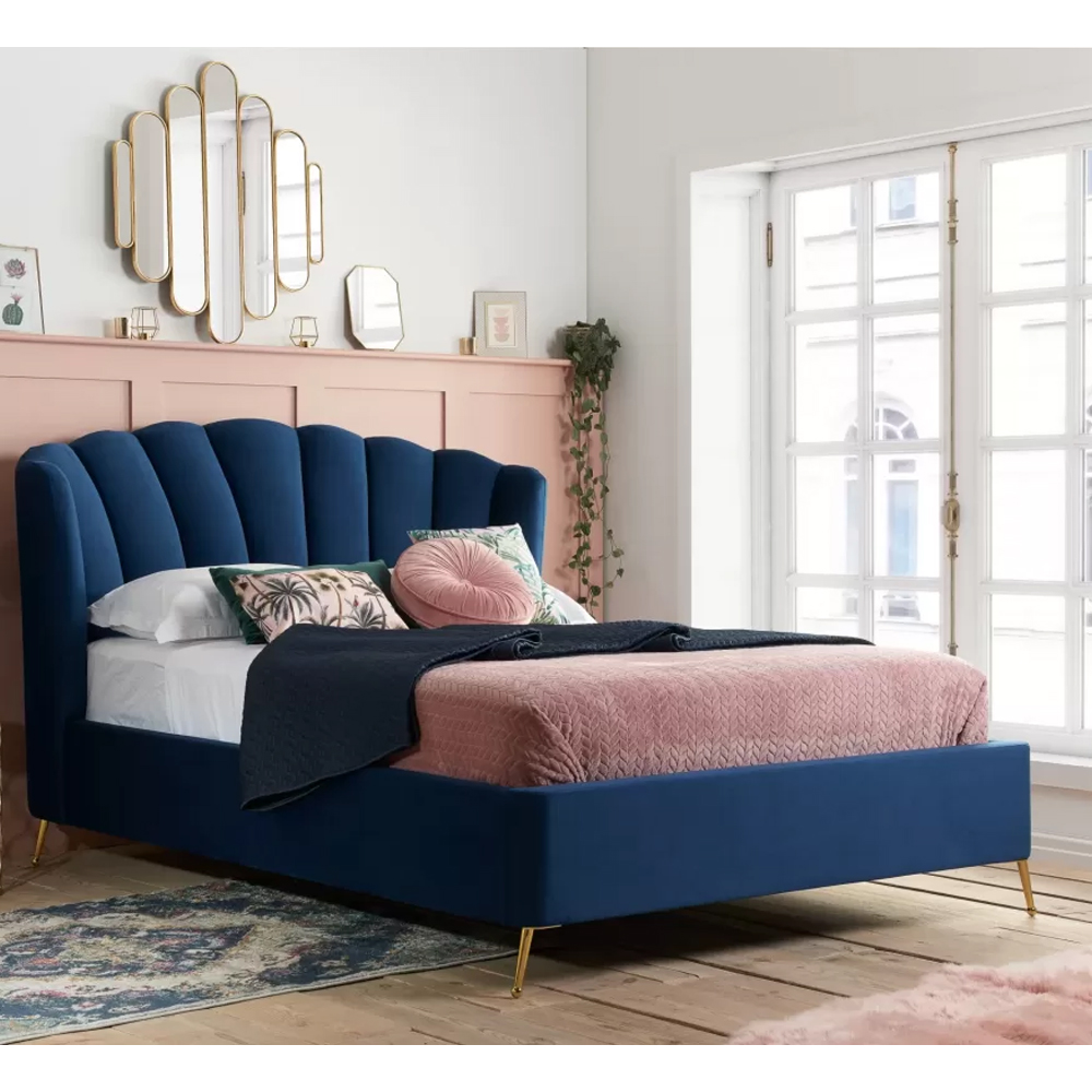 Read more about Laconia ottoman fabric king size bed in midnight blue