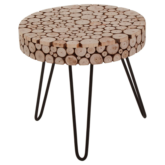 Laconia Round Wooden Side Table With Hairpin Legs In Natural