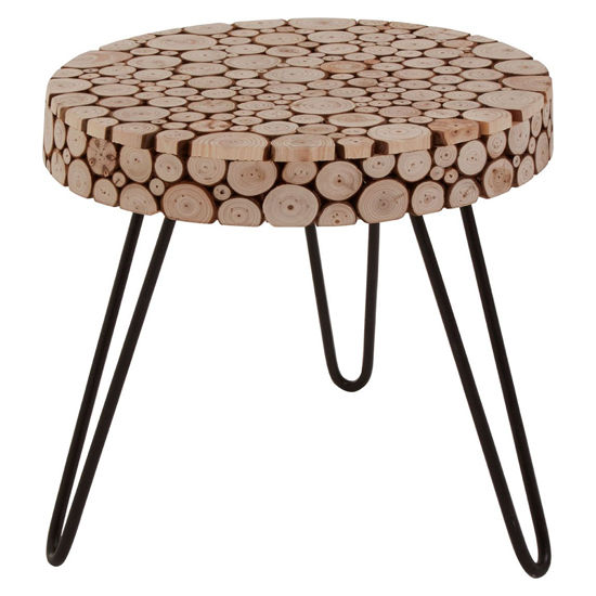 Laconia Round Wooden Side Table With Hairpin Legs In Natural