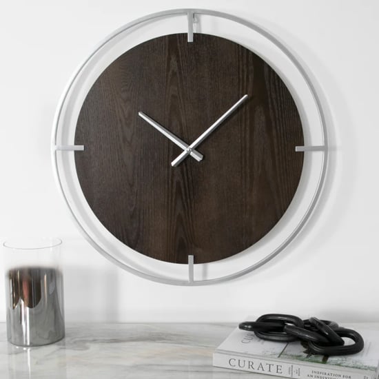 Product photograph of Laconia Round Wooden Wall Clock In Silver from Furniture in Fashion
