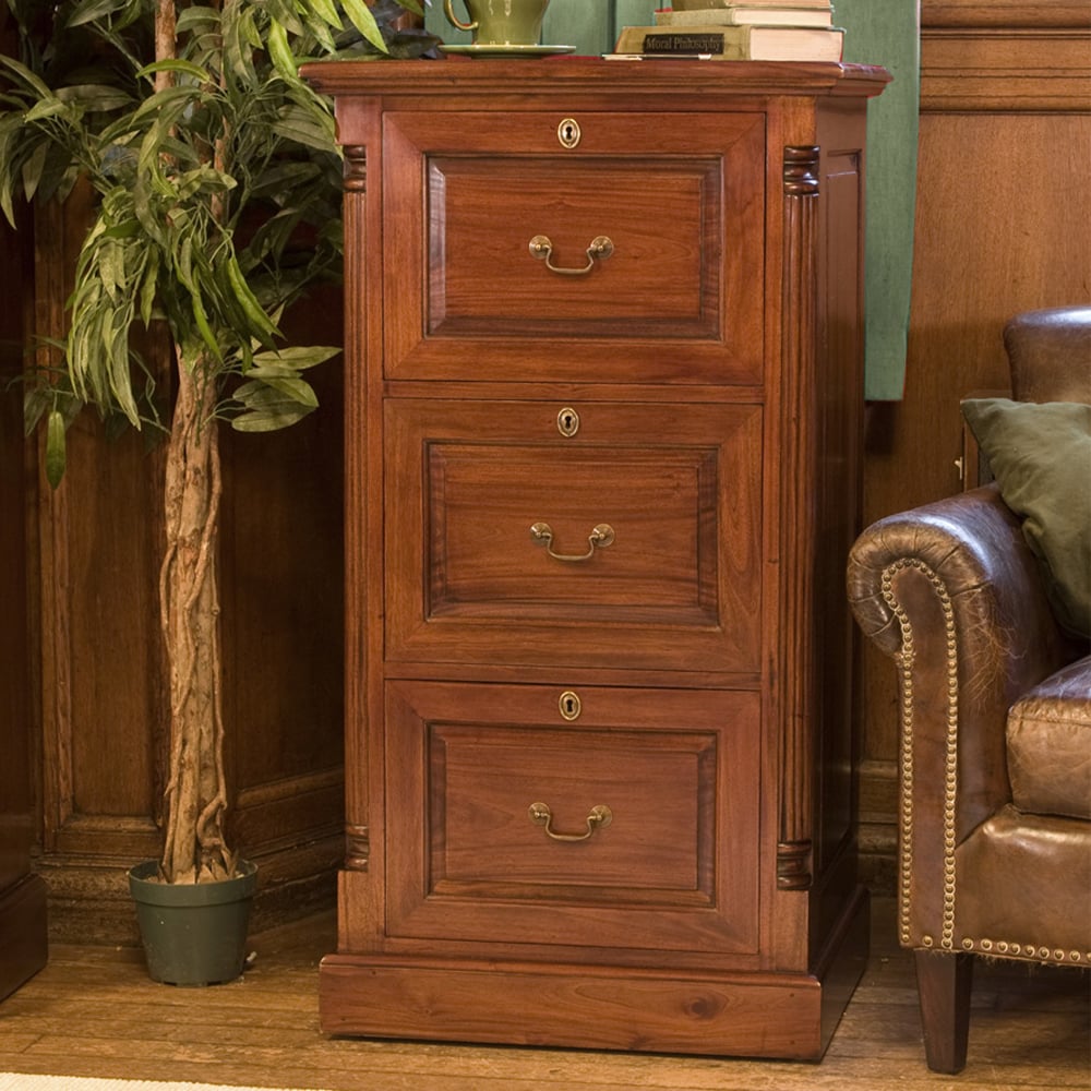 Laconia Wooden Filing Cabinet With 3 Drawers In Mahogany