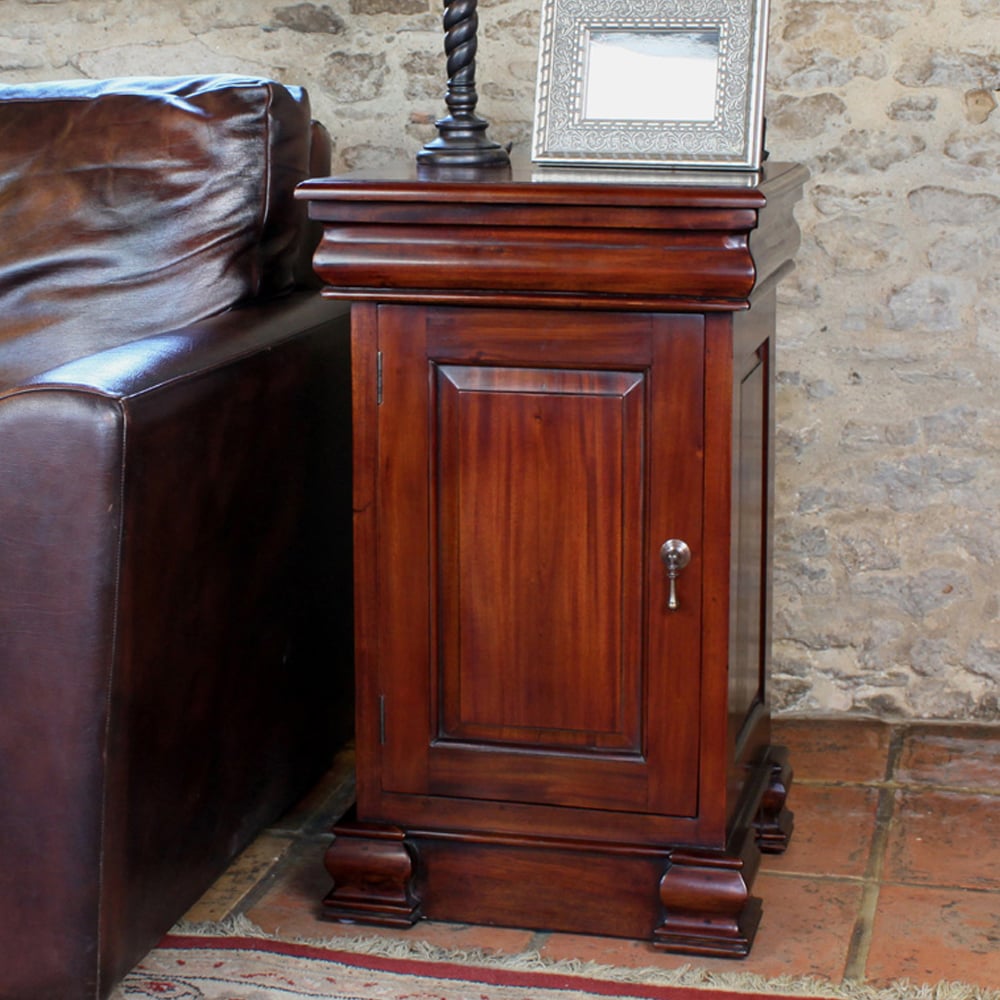 Laconia Wooden Lamp Table With 1 Door 1 Drawer In Mahogany
