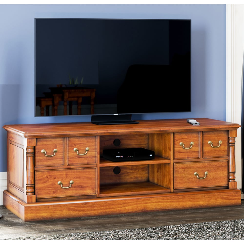 Laconia Wooden TV Stand With 6 Drawers In Light Brown