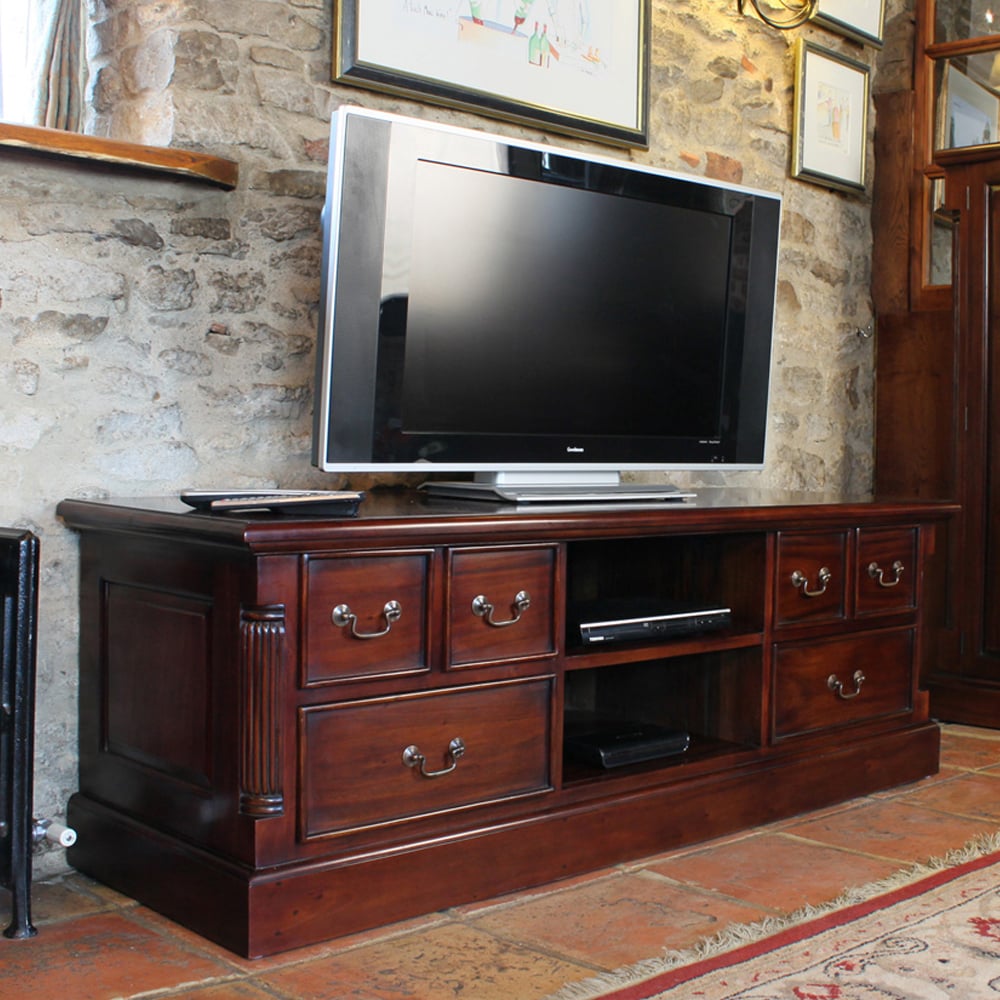 Laconia Wooden TV Stand With 6 Drawers In Mahogany