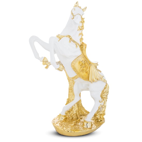Product photograph of Lacretia Metal Horse Sculpture In White And Gold from Furniture in Fashion