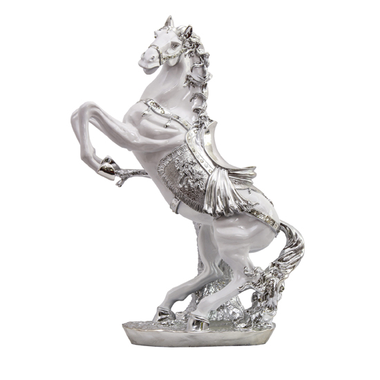 Product photograph of Lacretia Metal Horse Sculpture In White And Silver from Furniture in Fashion