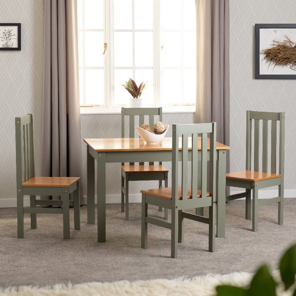 Read more about Ladkro wooden dining table with 4 chairs in green and oak