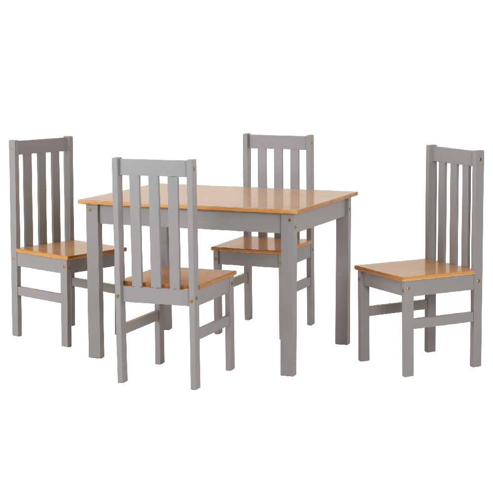 Ladkro Wooden Dining Table With 4 Chairs In Grey Slate And Oak