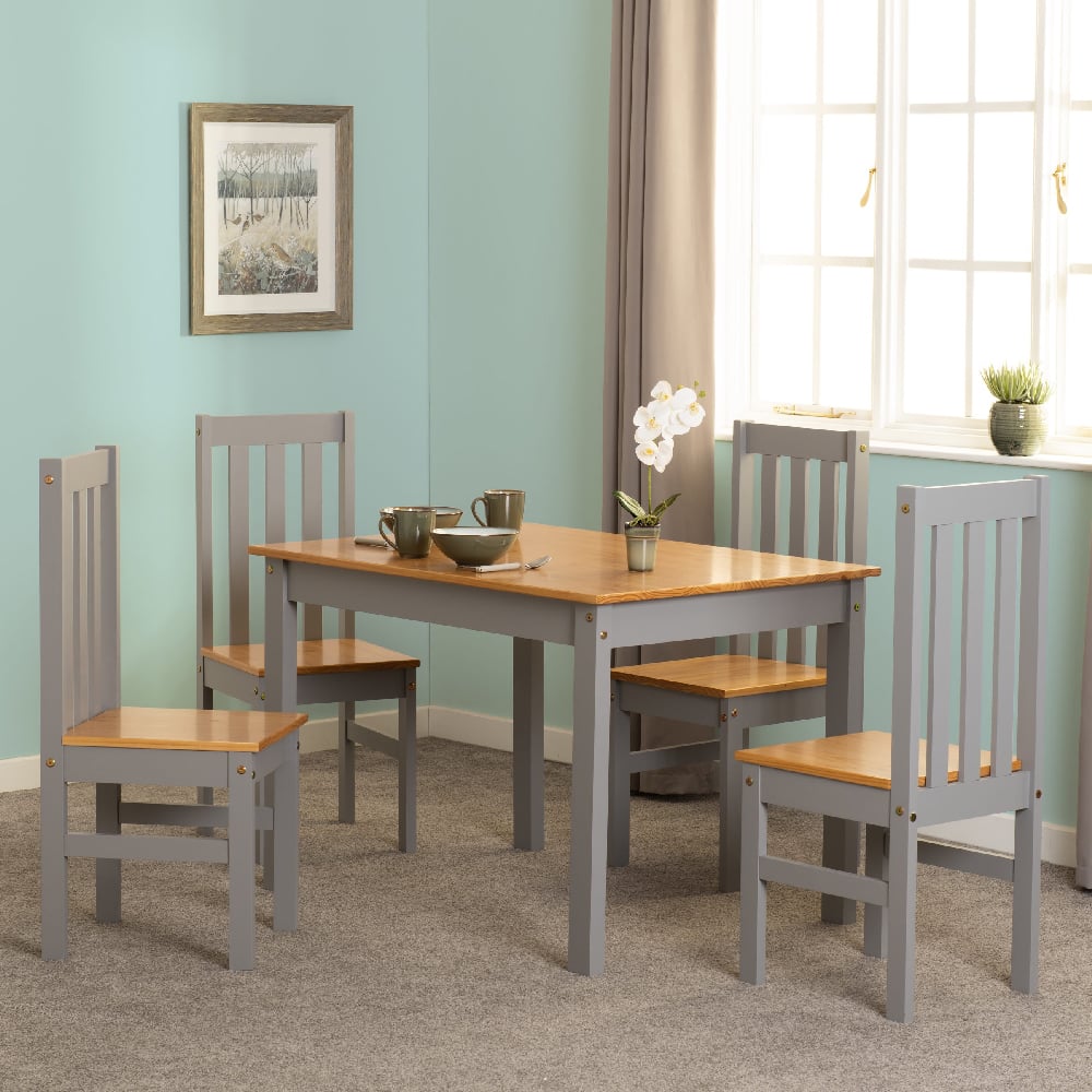 Read more about Ladkro wooden dining table with 4 chairs in grey slate and oak