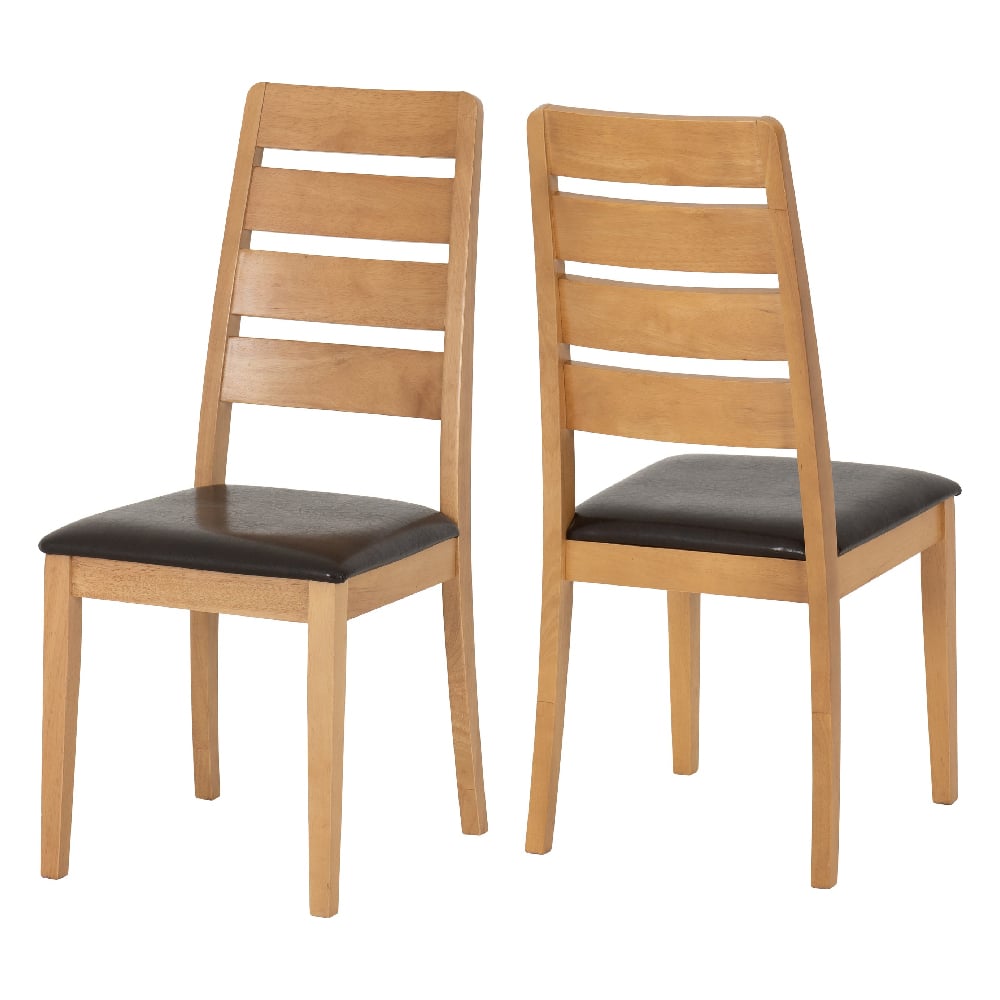 Read more about Ladson oak wooden dining chairs with faux leather seat in pair
