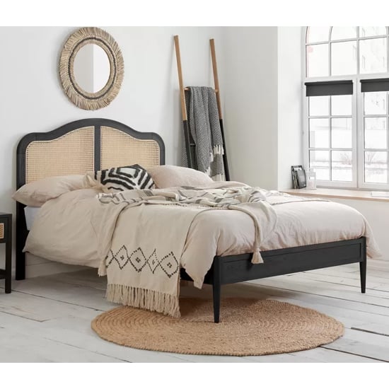 Read more about Ladson rattan wooden double bed in black