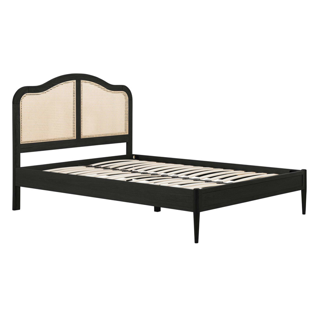 Ladson Wooden Double Bed With Rattan Headboard In Black