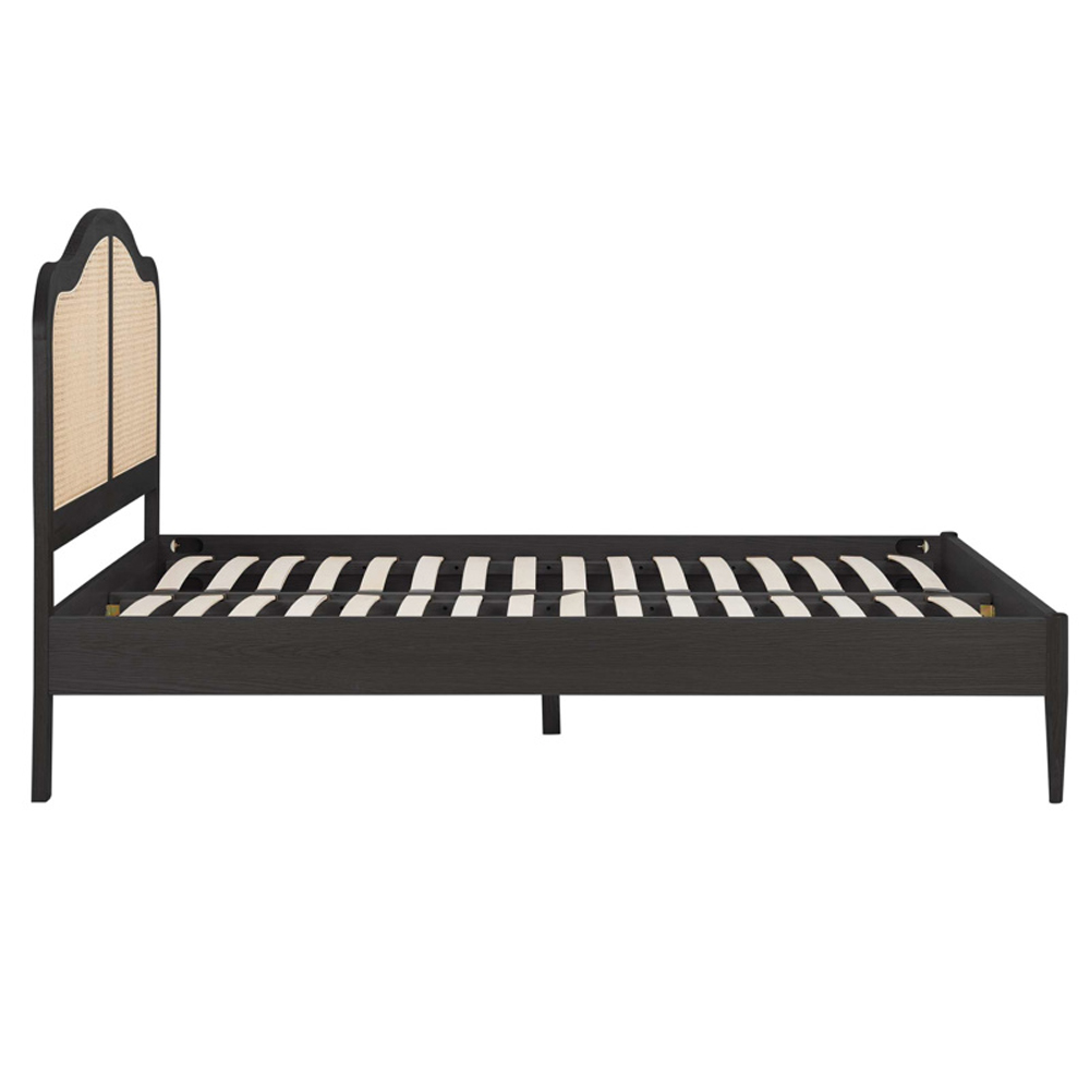 Ladson Wooden Double Bed With Rattan Headboard In Black