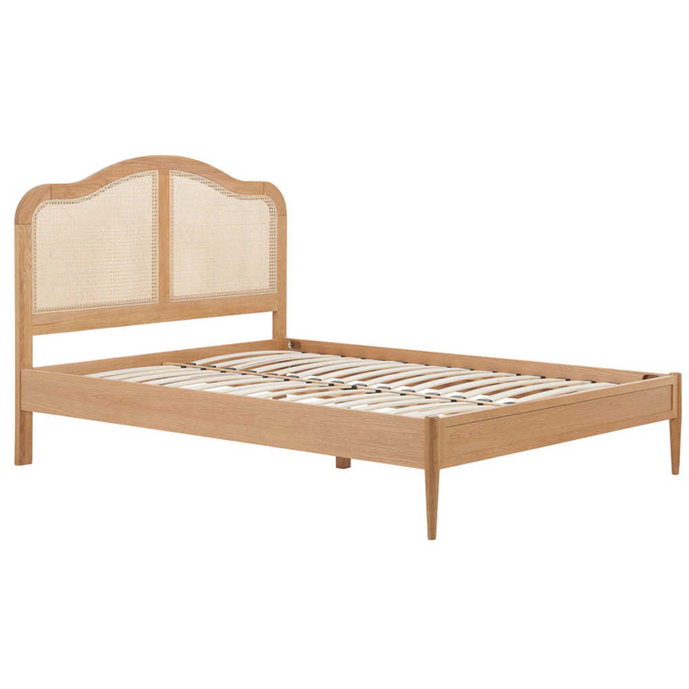 Ladson Wooden Double Bed With Rattan Headboard In Oak