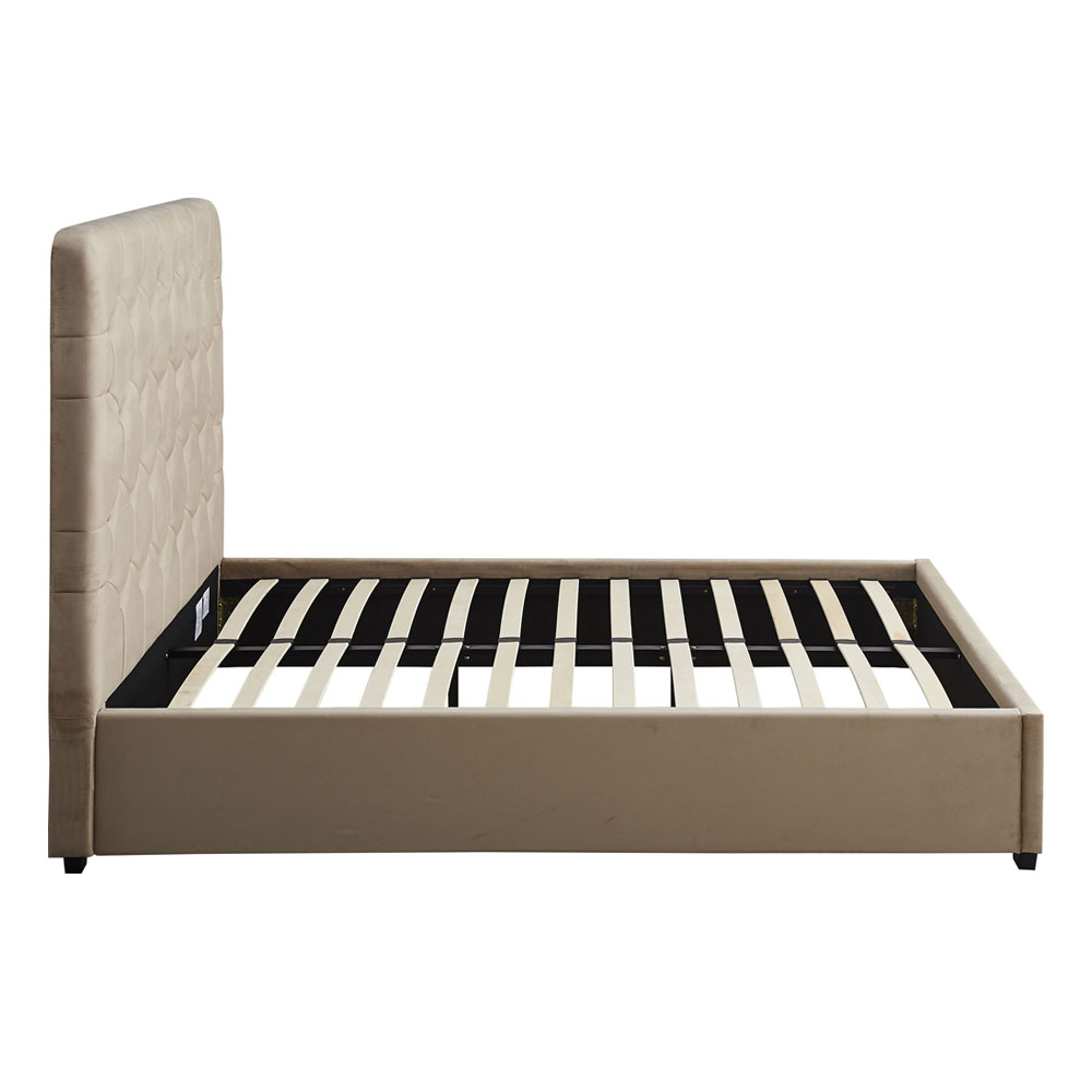 Laelio Velvet Fabric Double Bed in Fawn